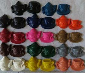 Tea Party Teapot Cup and Saucer Crayon Set of 28